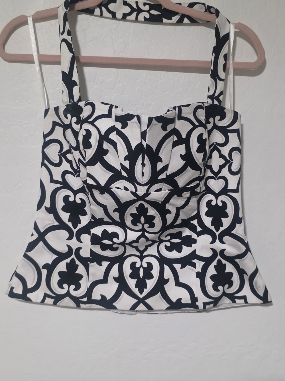 White House Black Market Black & White Patterned Peplum Camisole